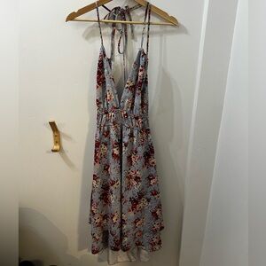 Blue Floral Fairy Backless Midi Dress